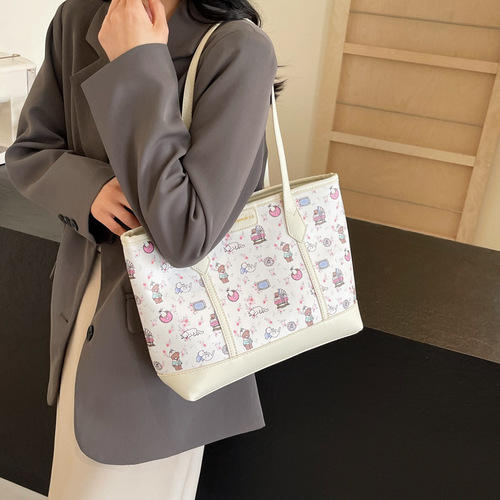 Tote bag for women 2024 new large-capacity commuter bag printed versatile shoulder bag fashionable college student class bag