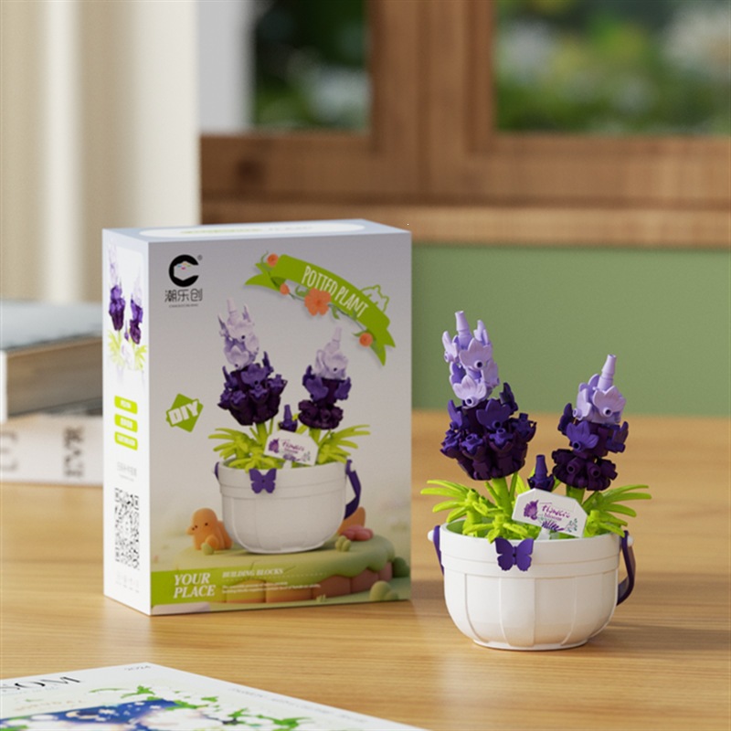 Bloques de construcción inmortales transfronterizos cestas de flores en maceta ornamentos DIY hechos a mano el 1 de junio juguetes de ensamblaje para chicas regalos