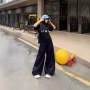 美式高腰宽松拖地牛仔裤