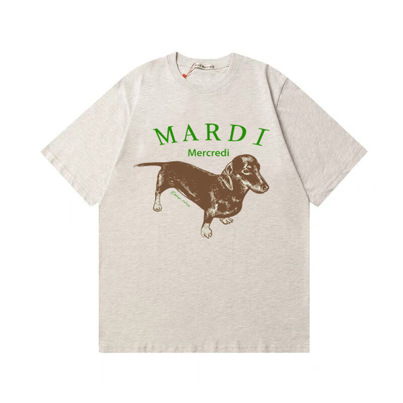 韓国Mardi半袖女性夏ソーセージ犬プリント金高銀同型Jennieカジュアル綿綿重ポンドtシャツ|undefined