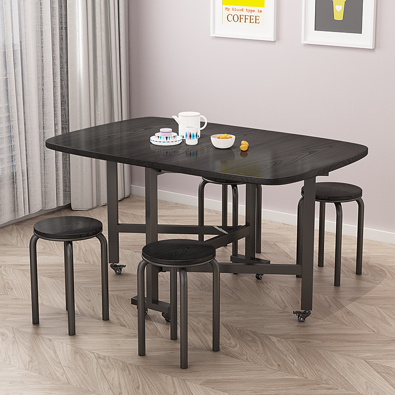 Casa de tres veces mesa plegable móvil y silla pequeño apartamento móvil plegable mesa de comedor y silla con ruedas simple mesa triple y silla