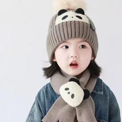 儿童帽子围巾两件套秋冬款婴儿针织毛线帽可爱萌冬季保暖卡通