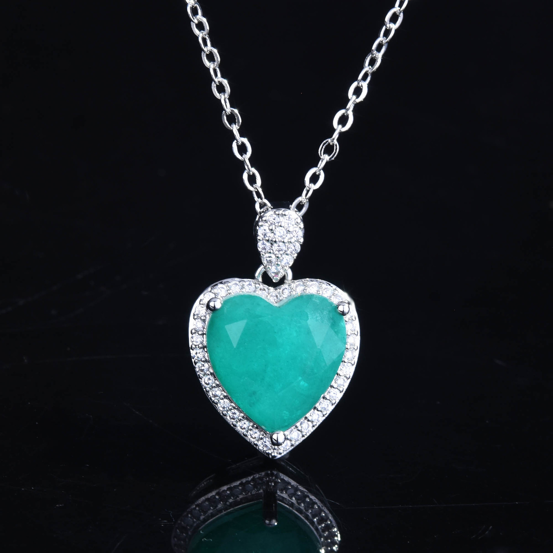 En Gros Imitation Naturel Paraiba Ensemble En Forme De Coeur Anneau Pendentif Collier Boucles D&#39;oreilles Ensemble display picture 2