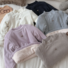 女童半高领打底衫冬装2025新款宝宝夹棉上衣冬季儿童加厚长袖t恤