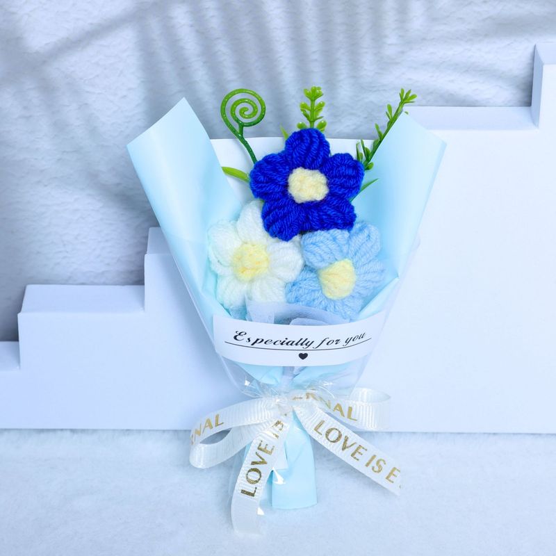 ニット糸のパフブーケ、造花、シミュレーションフラワー、ひまわり、多用途ギフト、ミニブーケ|undefined