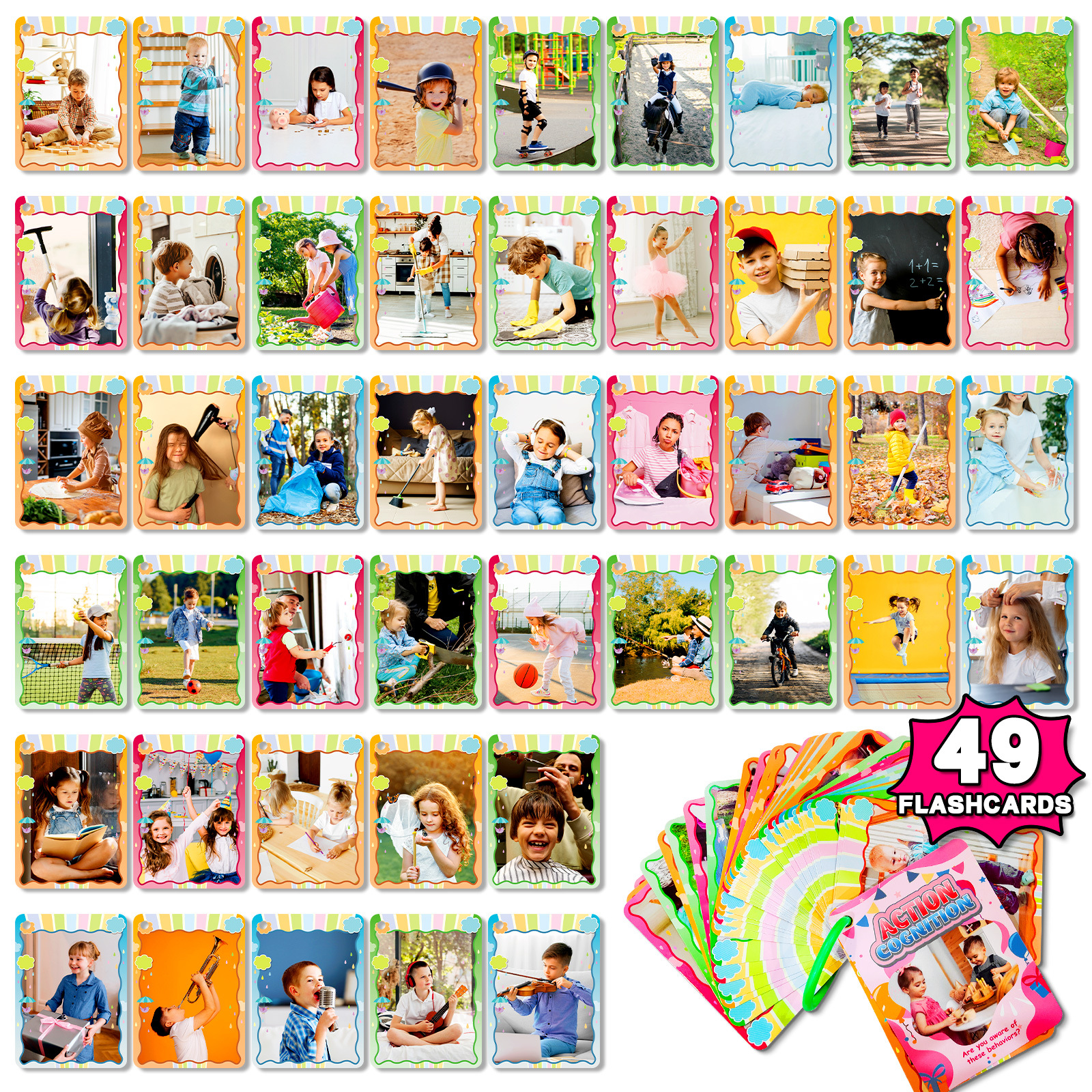 49 pieces/bag Baby Realistic Behavior Cognitive Training Cards Cross-border Amazon Educational Toys Preschool Education Flash Cards
