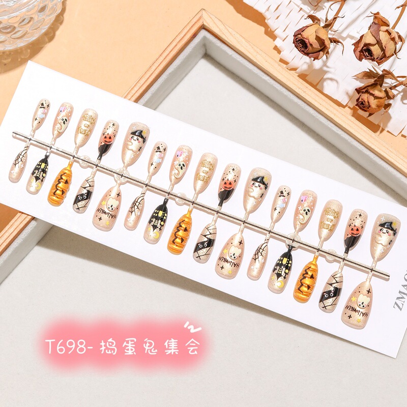 T698 # Naughty Gathering Cute Three-Dimensional Short Almond Halloween Main Image Atmosphere Cat Eye Wearable Nail Patch T698 # Naughty Gathering Cute Three-Dimensional Short Almond Halloween Main Image Atmosphere Cat Eye Wearable Nail Patch