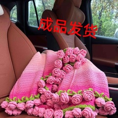 成品玫瑰花束毯子毛线编织手工团钩织花朵毛毯夏季盖毯成品