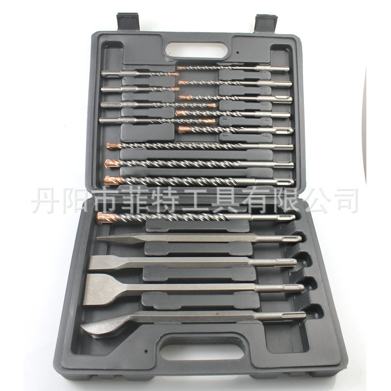 17PC电锤钻头凿子套装圆柄冲击钻头电锤凿子墙壁混凝土打孔工具