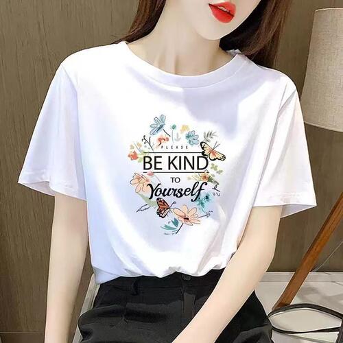 Trendy Printed Pure Cotton T-Shirt for Women - Spring and Summer Casual Brand Round Neck Loose Fitted Short Sleeve Top Wholesale