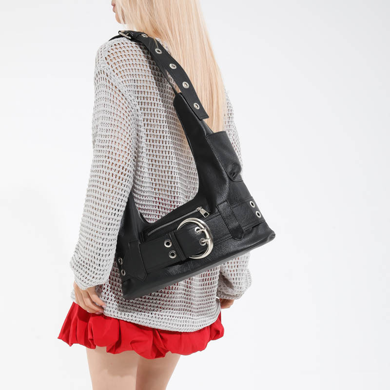 Bolso de axila retro estilo Hong Kong 2025 verano nuevo bolso femenino personalizado bolso de motocicleta bolso de hombro de gran capacidad de moda