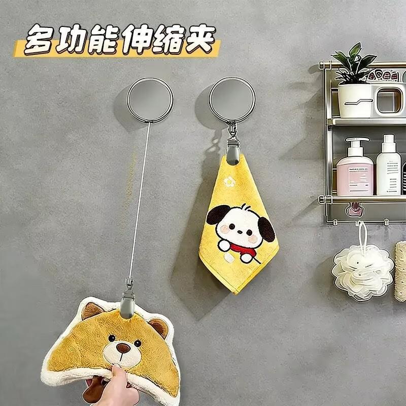 Retractable multifunctional automatic rebound towel rack, no-drill installation, essential item for bathroom towel storage when moving into a new home