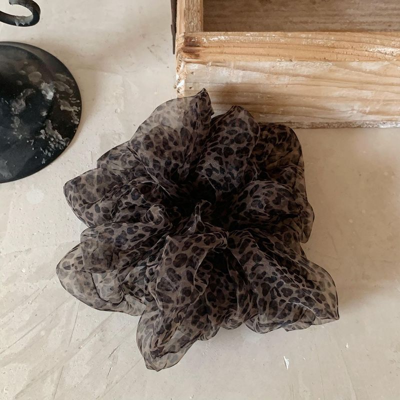 韩系蓬松慵懒风豹纹网纱大肠发圈女高级感马尾辫头绳发饰头花头饰|undefined