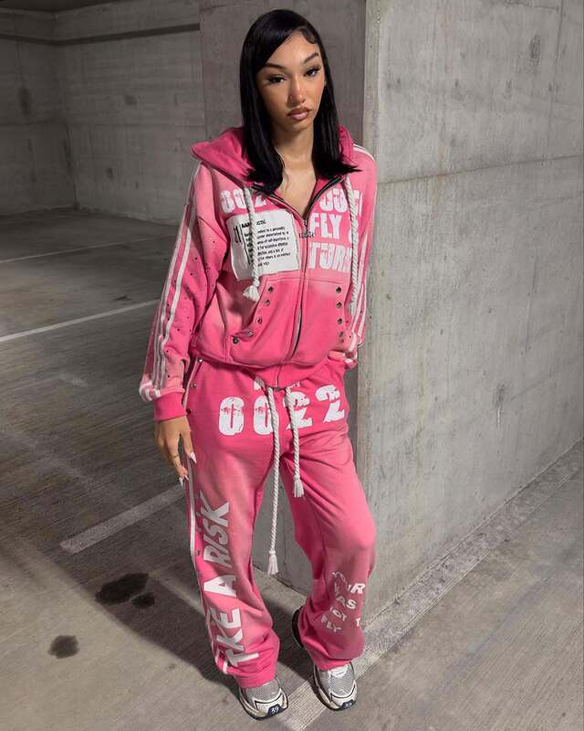 欧美连帽卫衣套装时尚休闲长裤印花嘻哈摇滚男女男同款卫衣外套|undefined