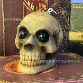 跨境热销万圣节仿真骷髅头造型石蜡材质无烟蜡烛灯节日氛围摆件