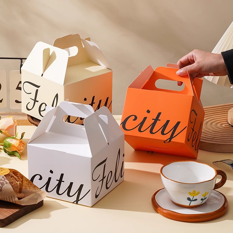 手提面包盒子蛋糕包装盒4/6烘焙法式甜品外带小茶点打包烘焙风