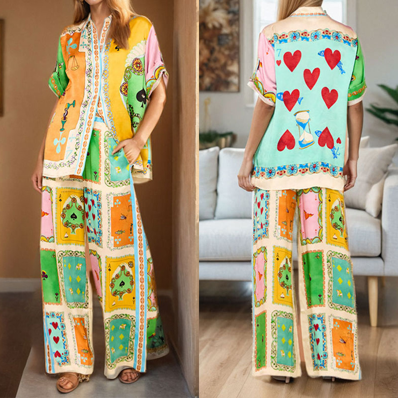 Women's Gender Tropical Style Daily Women's Tropical Printing Polyester Pant Co-ord Set Pants Sets