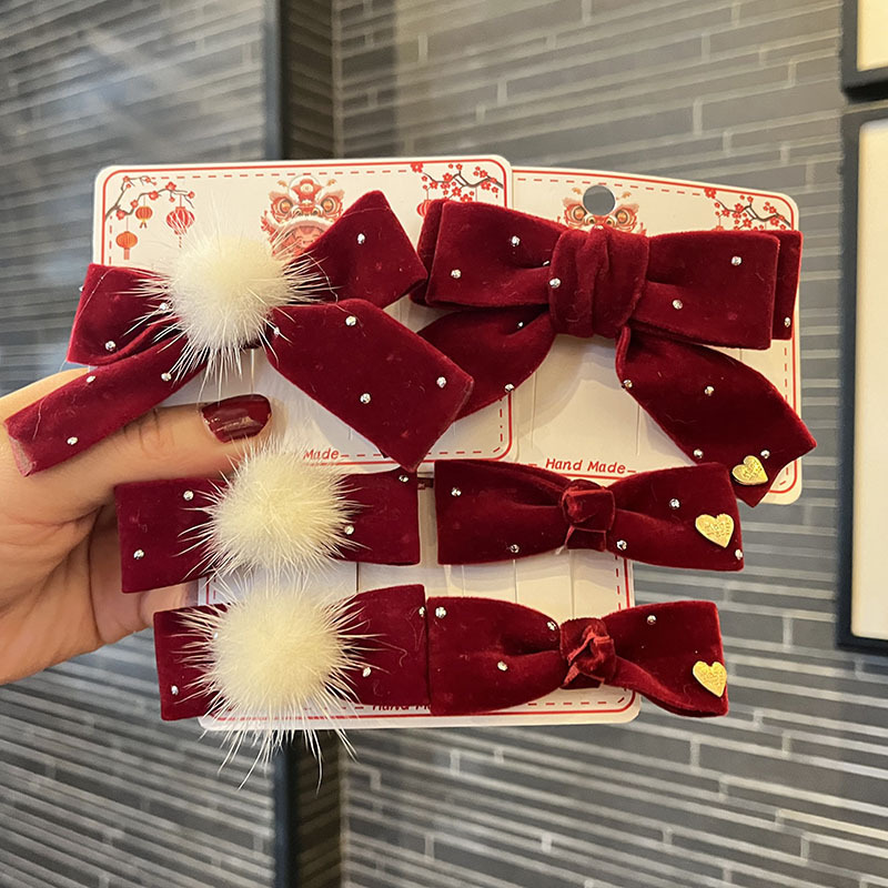 Girls' New Year red velvet bow hairpin 2024 new medium and big children's atmosphere fashion headband headdress wholesale