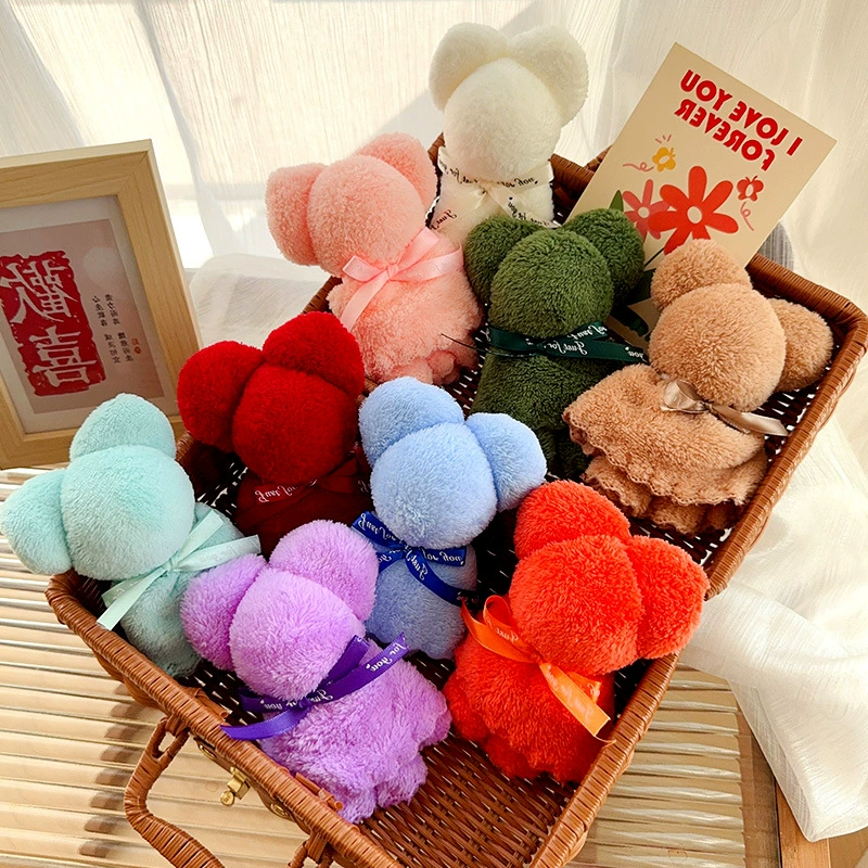 Толстое коралловое бархатное полотенце медвежонок с подарочным салфеткой