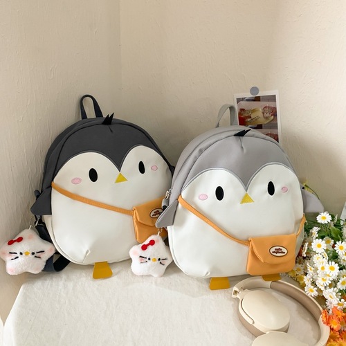 Ins cute and adorable little penguin double shoulder bag for girls, single shoulder crossbody two-in-one bag, large capacity student storage bag