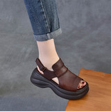 以一 Летние универсальные сандалии на платформе, кожаная пляжная обувь для отдыха, воловья кожа