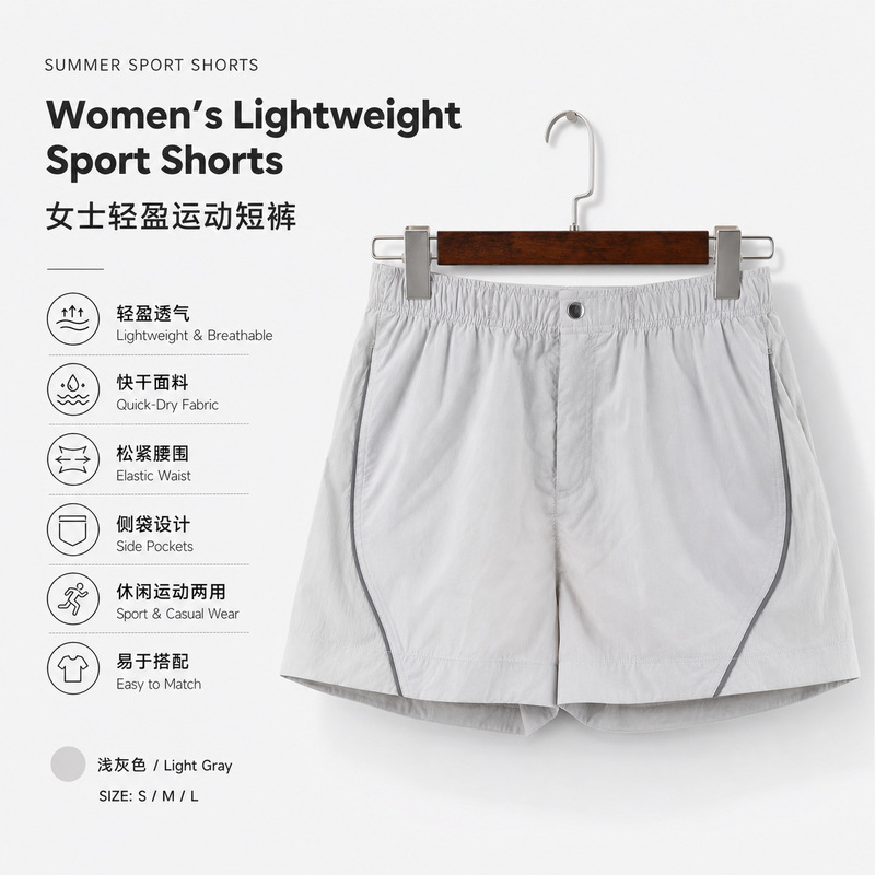 New Women's Summer Patchwork Shorts with Nylon Buttons, Elastic Waistband, Casual Sports Style, Versatile Zipper Pockets New Women's Summer Patchwork Shorts with Nylon Buttons, Elastic Waistband, Casual Sports Style, Versatile Zipper Pockets