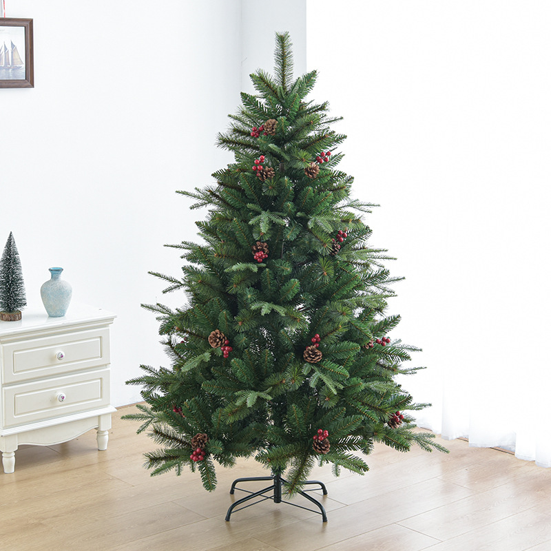 Cross-border 1,5 m decoraciones para árboles de Navidad decoración de vacaciones de lujo PE hoja mixta verde conjunto de árboles de Navidad adornos