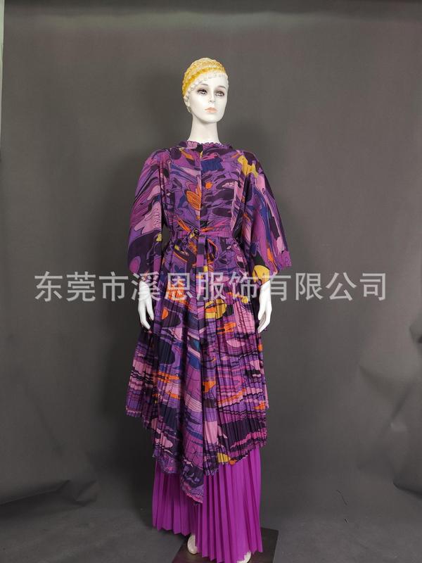 Miayki三宅褶皱花边领不规则印花上衣+阔腿裤两件套大码女装跨境|undefined