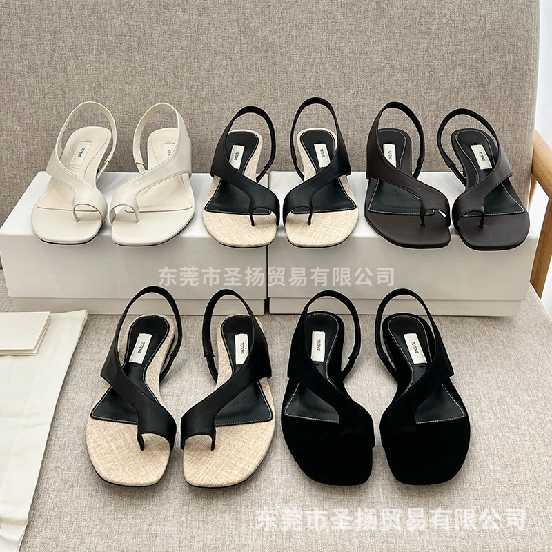 European and American Retro Sandals Square Toe Cat Heel Slip-On High Heels Versatile Comfortable Open Toe Flat Sheepskin Sandals for Women