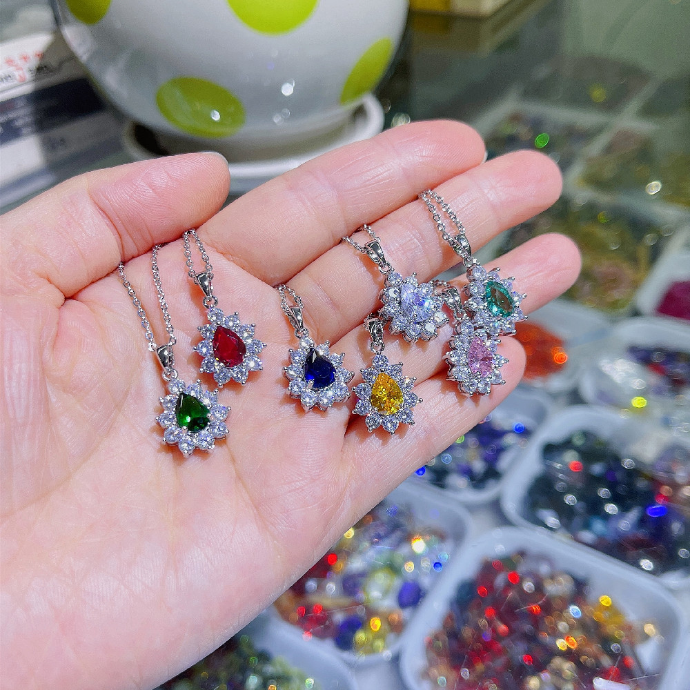 Fashion Water Droplets Alloy Inlay Artificial Crystal Zircon Pendant Necklace 1 Piece