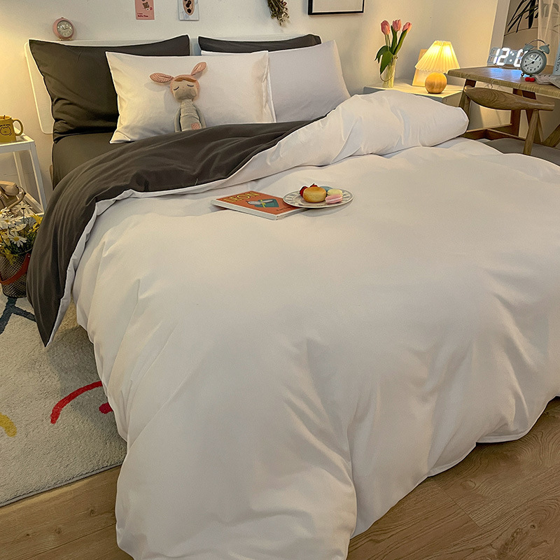 Solid Color Brushed Cotton Bedding Four-Piece Bed Sheet Wholesale Pillowcase Duvet Cover Plain Three-Piece Set Reactive_voghion.com