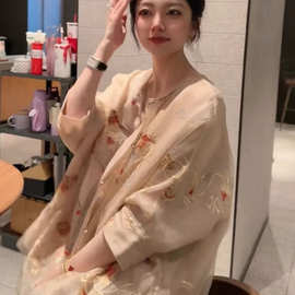 欧根纱新中式衬衫女春款2025新款小众别致独特防晒衣国风刺绣上衣