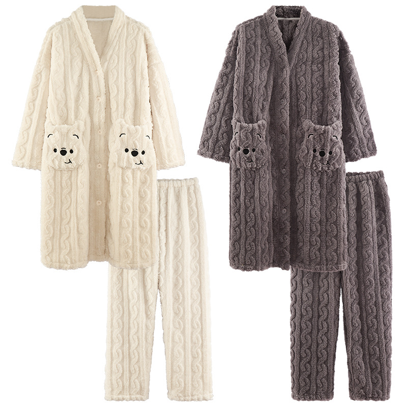 Paar Pyjamas Damen Robe Winter Korallen Fleece dick Langarm Live-Übertragung heißer Stil große Größe Cartoon Herren Home Kleidung Set_voghion.com