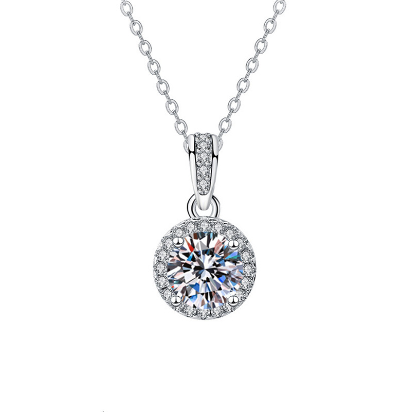2g Weight 925 Sterling Silver Pendant Material 925 Sterling Silver Round Moissanite Zircon Pendant Necklace