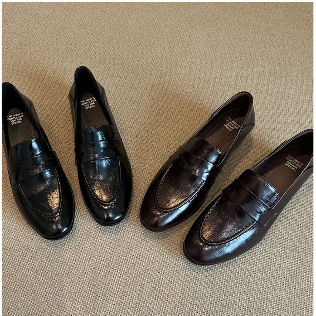 Loafers made of sheepskin leather English style, retro shoes, British style, easy to put on, suitable for spring and autumn, wide stable heel