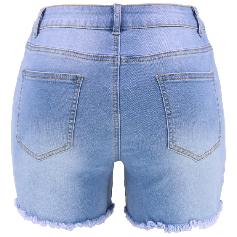 light Color-blocking wash high waist elastic wide leg denim shorts NSARY126436