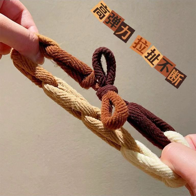Alta trenza elástica cuerda de pelo otoño e invierno leche marrón cabeza popular cabeza de bola alta Cola de Caballo arco tejido anillo de pelo image 5