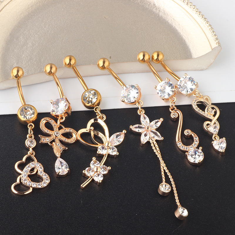 2021 Summer Cartoon Crown Belly Button Ring Set 6-Piece Silver Stainless Steel Navel Piercing Jewelry detail image 9