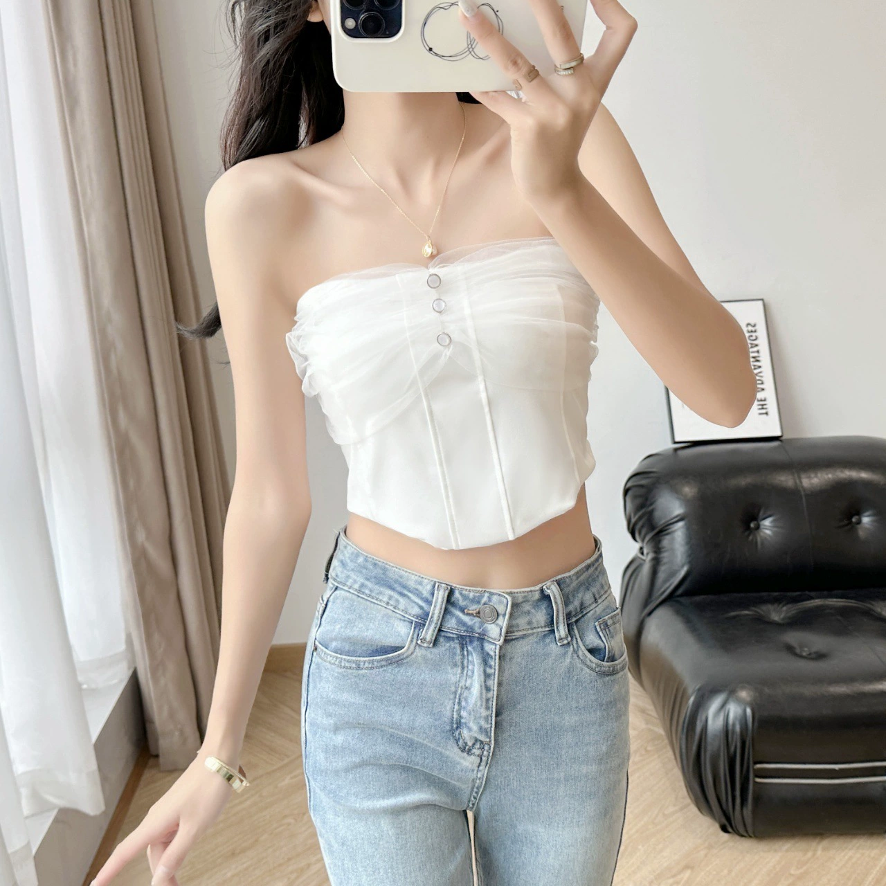 Sexy fitted top with cups, bra top, french style