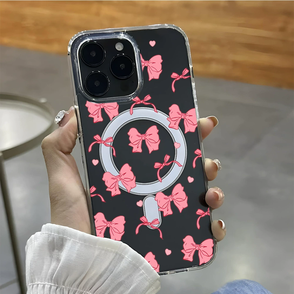 Apple, фуксия iPhone 15 с бантном, чехол для телефона, прозрачный защитный чехол, 15promax, iPhone