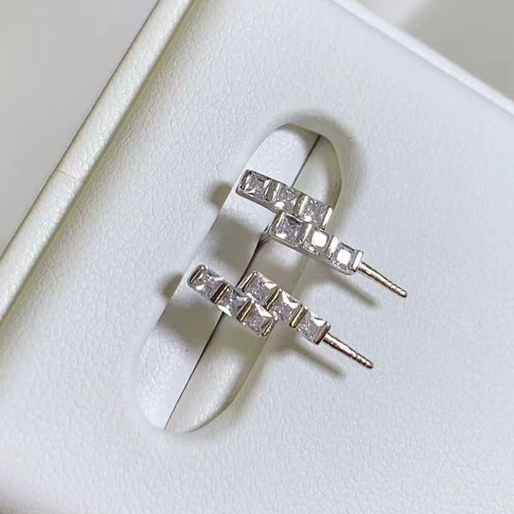 Earrings from pearl, accessories, design zirconium, silver 925 sample, 8-12mm, simple and elegant design