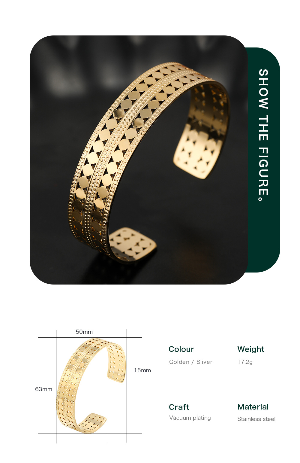 Fashion C Shape Round Stainless Steel Bangle Hollow Out Stainless Steel Bracelets