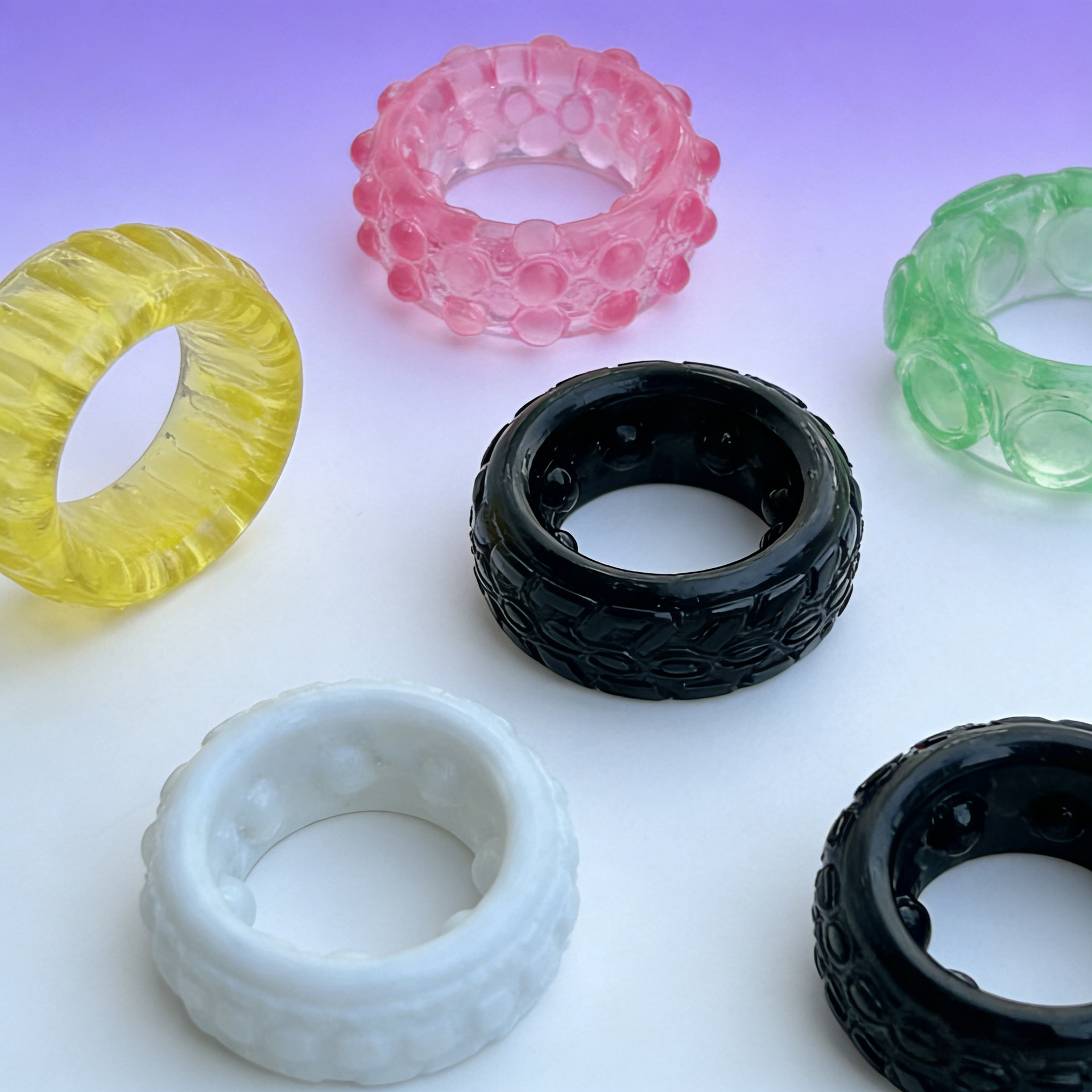 Men’s Crystal Lock Delay Ring, Smooth TPE Penis Ring, Yellow Adult Novelty — detail image 8