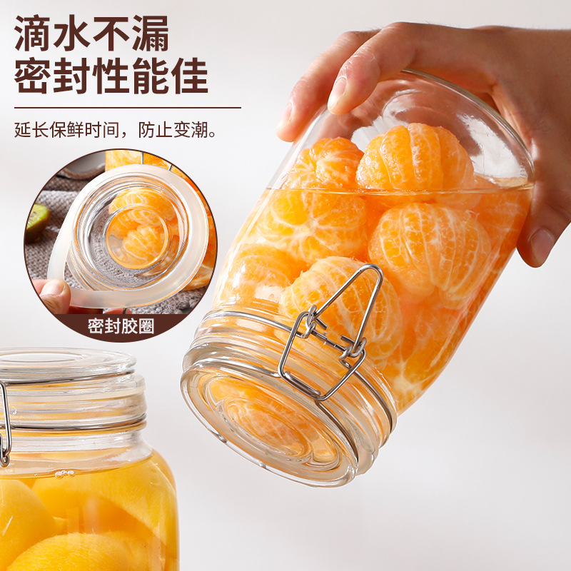 Botella de vidrio de clip mayorista de cocina de grado alimenticio botella de almacenamiento tanque de sellado transparente tanque de almacenamiento de granos