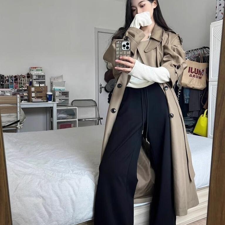 年廓形中长款休闲英伦风衣外套春秋款翻领高个子立领系带大衣|undefined