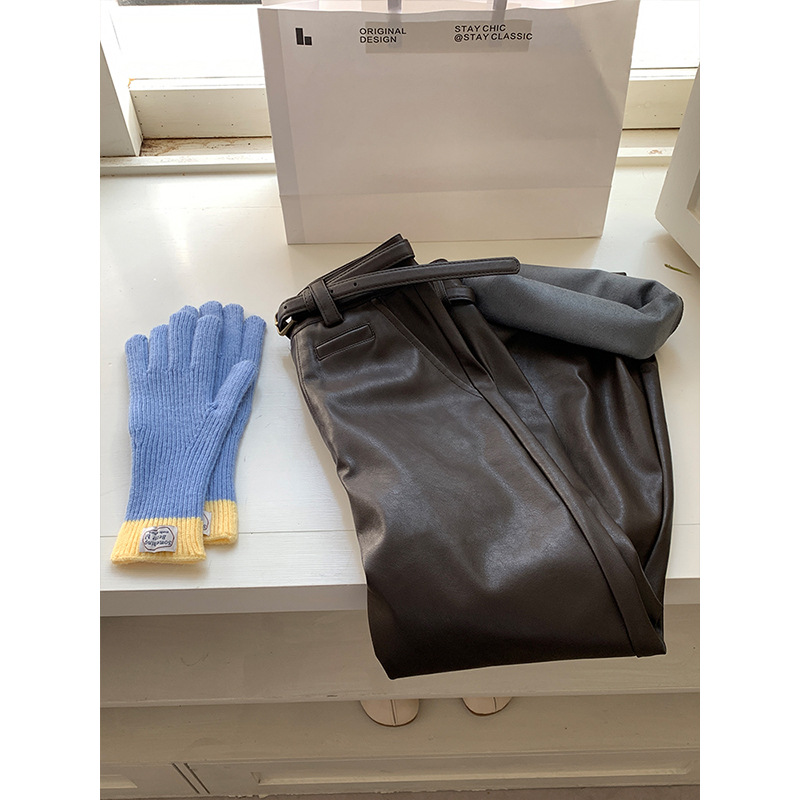 ICC 여성의 우아한 통근 네트 에디션 슬리밍 스트레이트 레그 팬츠 PU 가죽 팬츠 여성의 가을과 겨울 새로운 올 매치 팬츠 06502