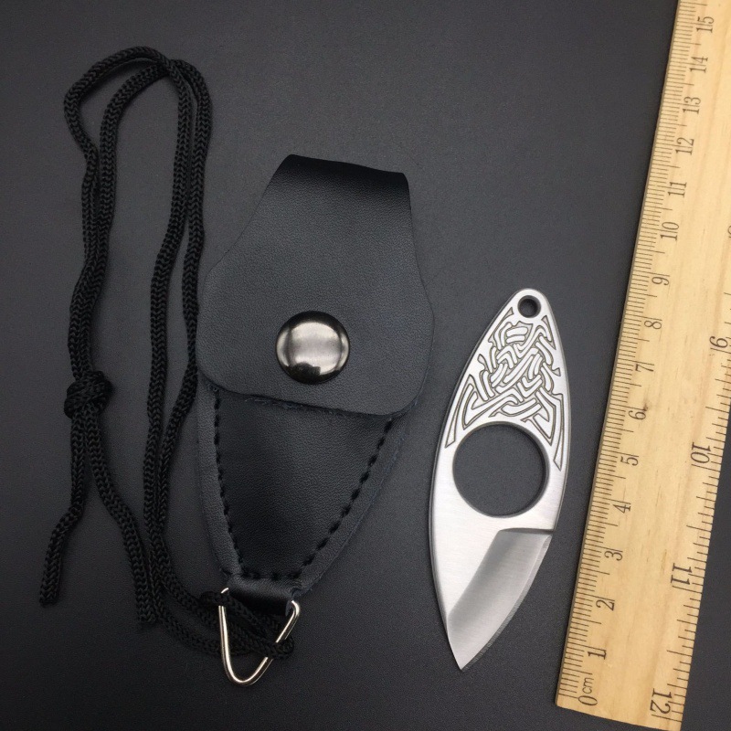 橄榄户外小刀高硬度锋利直刀迷你便携小刀指环刀创意EDC小刀皮套