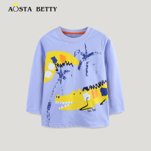 欧美风格儿童T恤秋季新品棉质男童T恤时尚长袖印花圆领童上衣