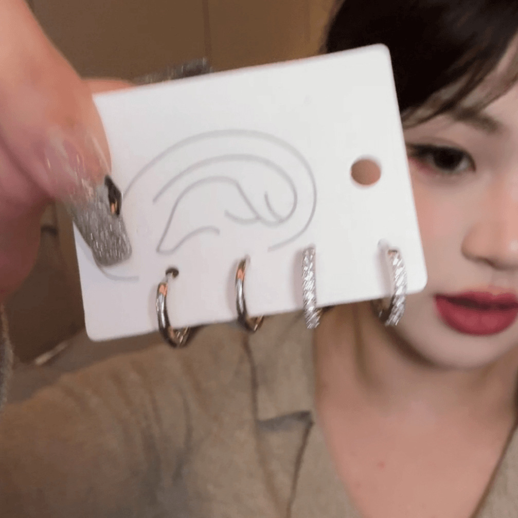 Full diamond + plain ring (set of four) a886 silver