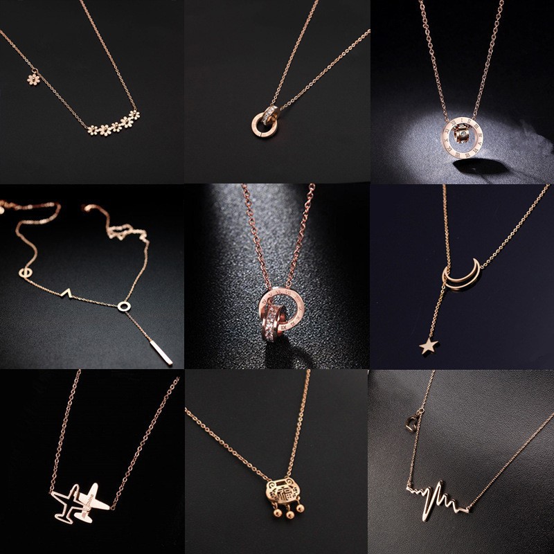 日韩版时尚18K玫瑰金四叶草项链女简约锁骨链钛钢装饰品配饰吊坠